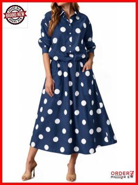 Polka Dot 2 Piece Skirt Set Long Sleeve Button Down Jacket A-Line Skirt